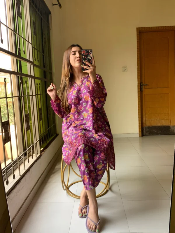 New digital lawn A Line style floral print Summer - Image 7