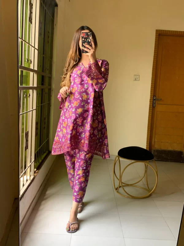 New digital lawn A Line style floral print Summer - Image 5